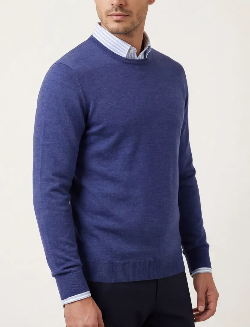Portofino trui gemeleerd blauw merinowol normale fit