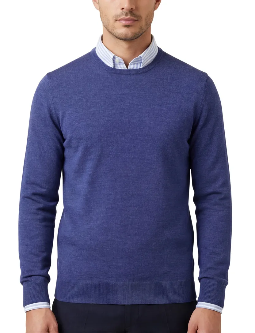 Portofino trui gemeleerd blauw merinowol normale fit