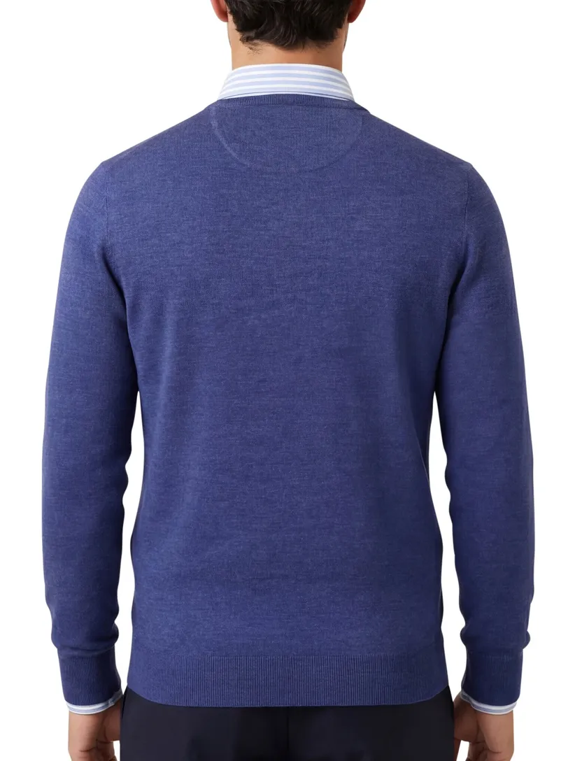 Portofino trui gemeleerd blauw merinowol normale fit