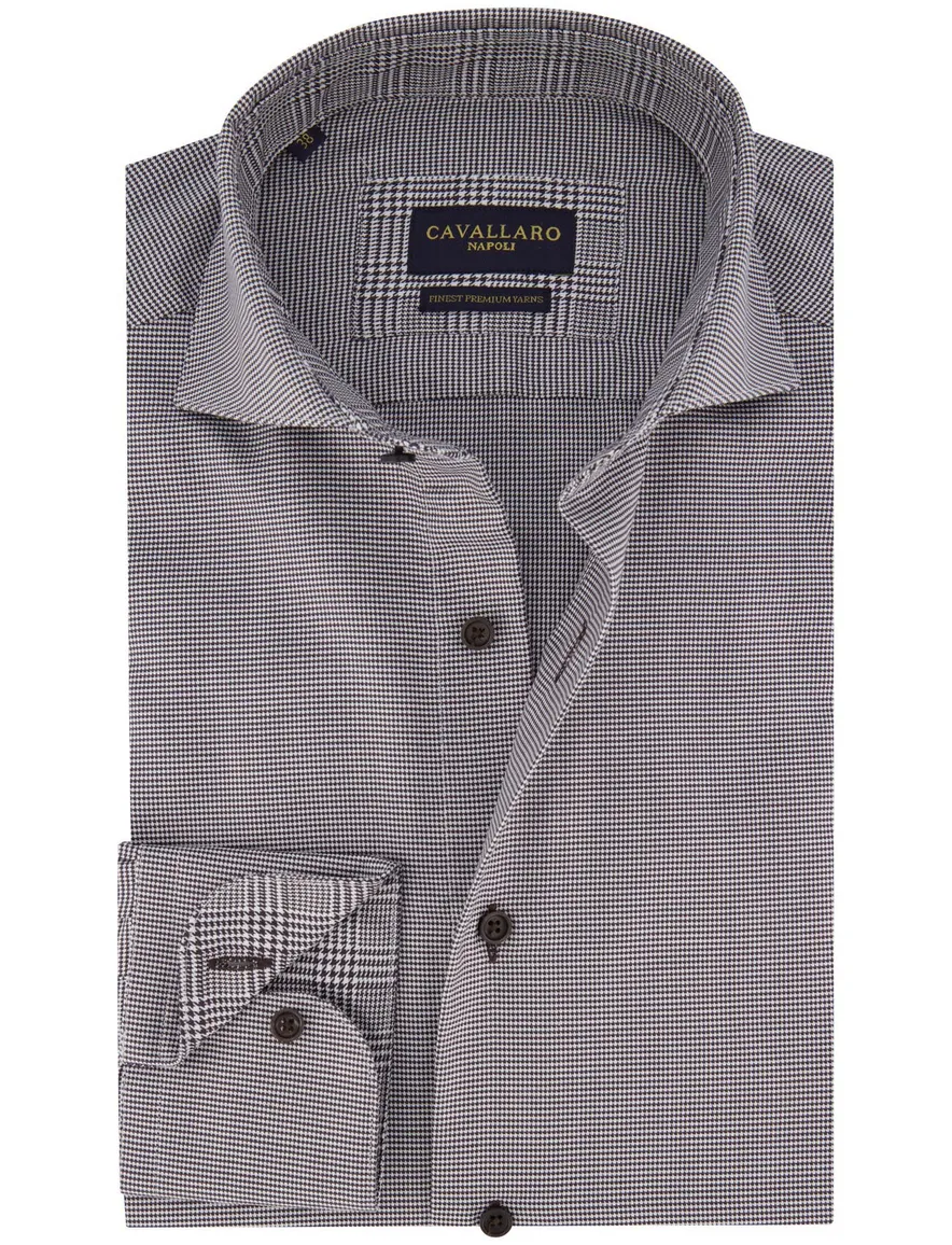 business overhemd Cavallaro blauw geruit katoen slim fit