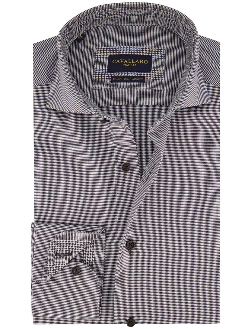Cavallaro Terenzio business overhemd bruin geruit katoen slim fit