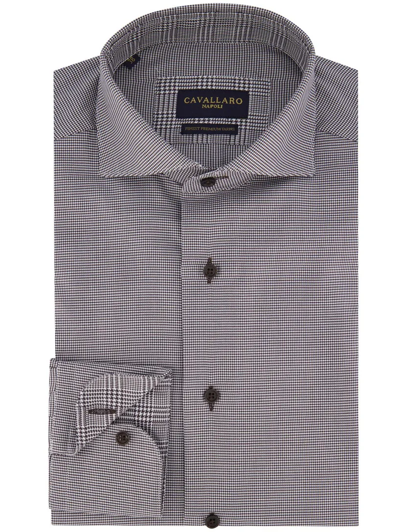 Cavallaro Terenzio business overhemd bruin geruit katoen slim fit
