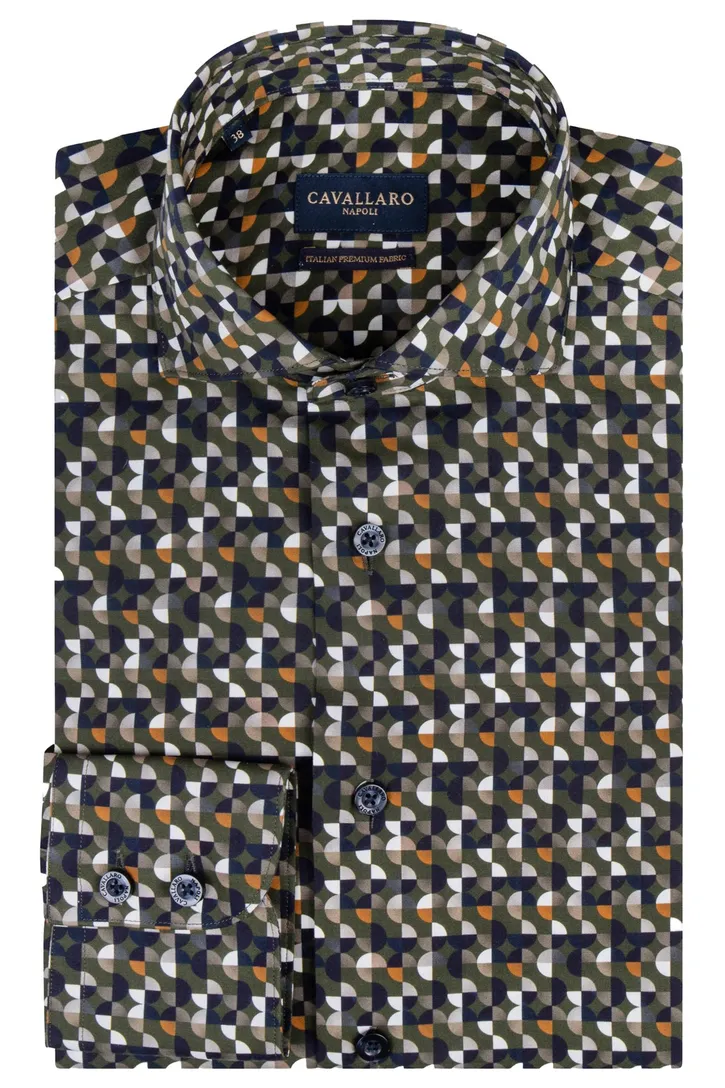 Cavallaro overhemd groen geprint slim fit