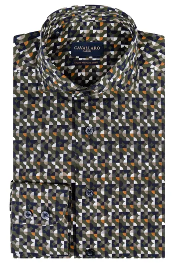 Cavallaro Cavallaro overhemd groen geprint wide spread boord slim fit