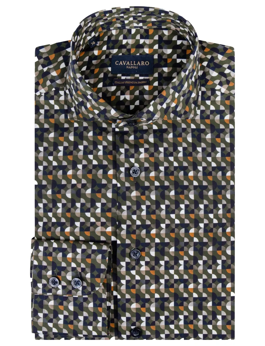 Cavallaro overhemd groen geprint wide spread boord slim fit