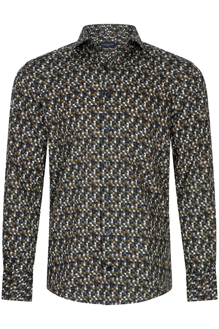 Cavallaro overhemd groen geprint slim fit