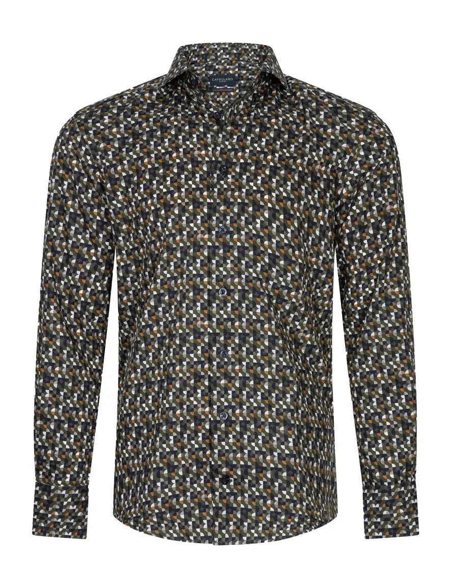 Cavallaro overhemd groen geprint wide spread boord slim fit