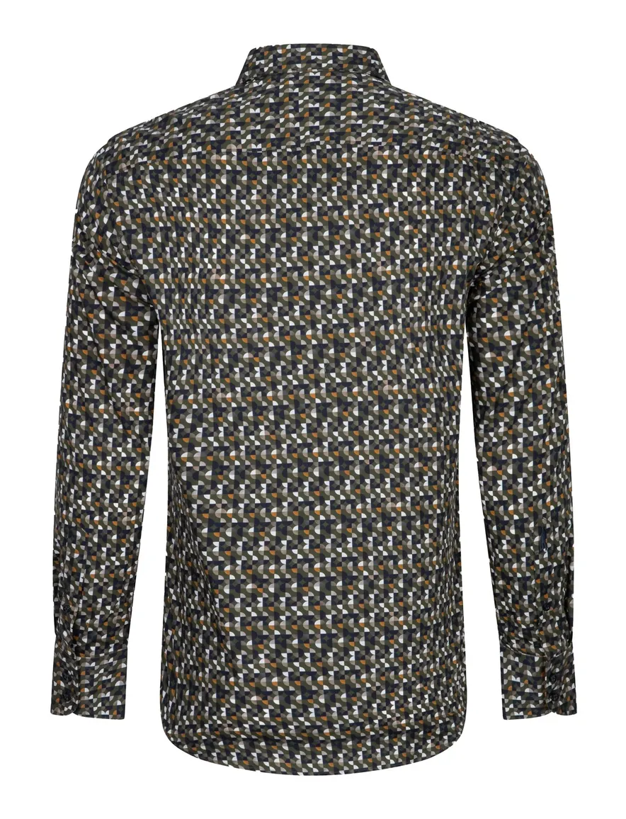 Cavallaro overhemd groen geprint wide spread boord slim fit