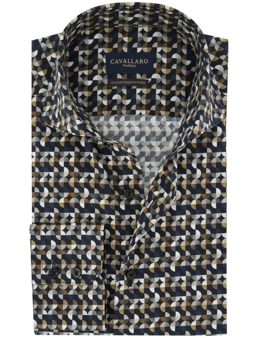Cavallaro blauw overhemd geprint cut away slim fit