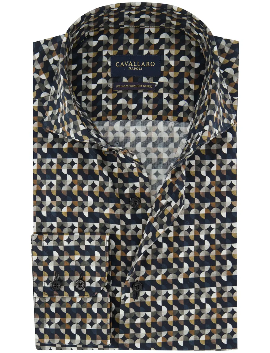 Cavallaro blauw overhemd geprint cut away slim fit