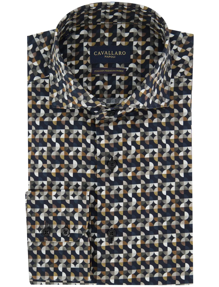 Cavallaro blauw overhemd geprint cut away slim fit