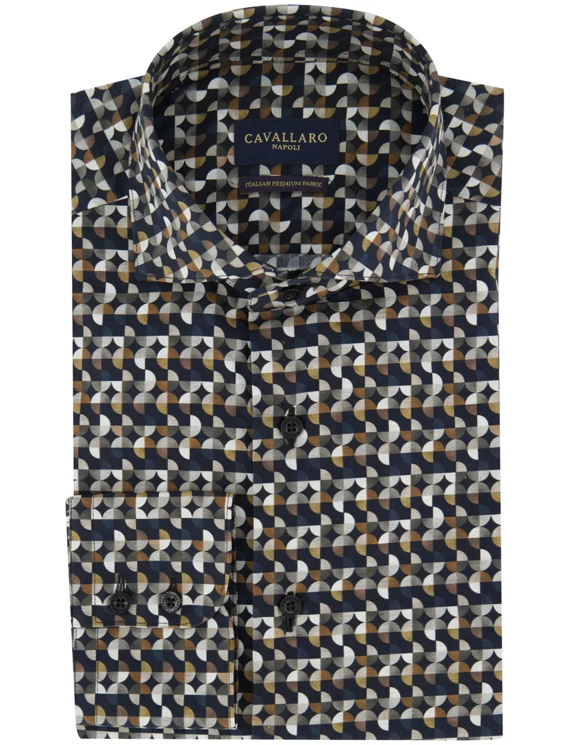 Cavallaro blauw overhemd geprint slim fit cut away