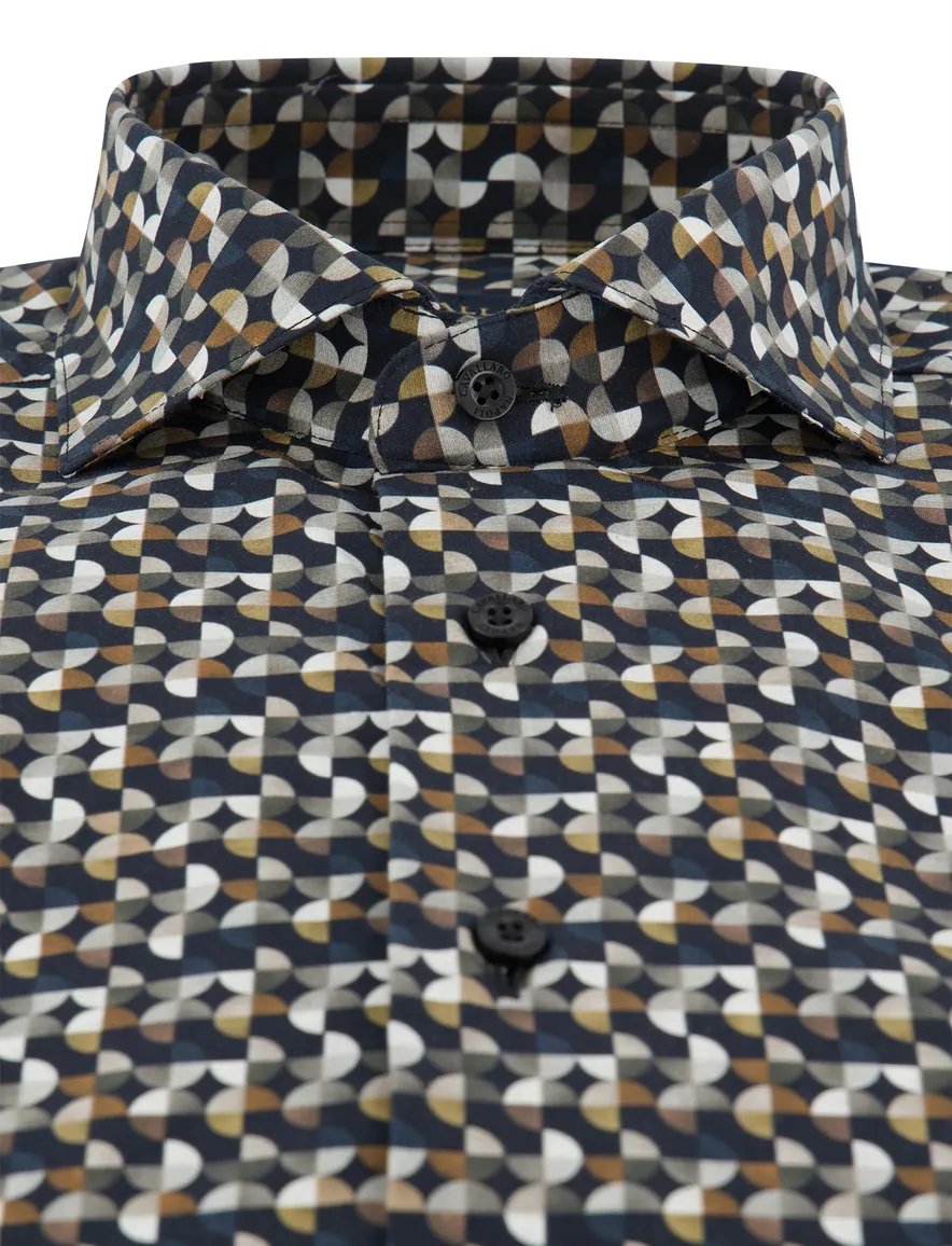 Cavallaro blauw overhemd geprint cut away slim fit