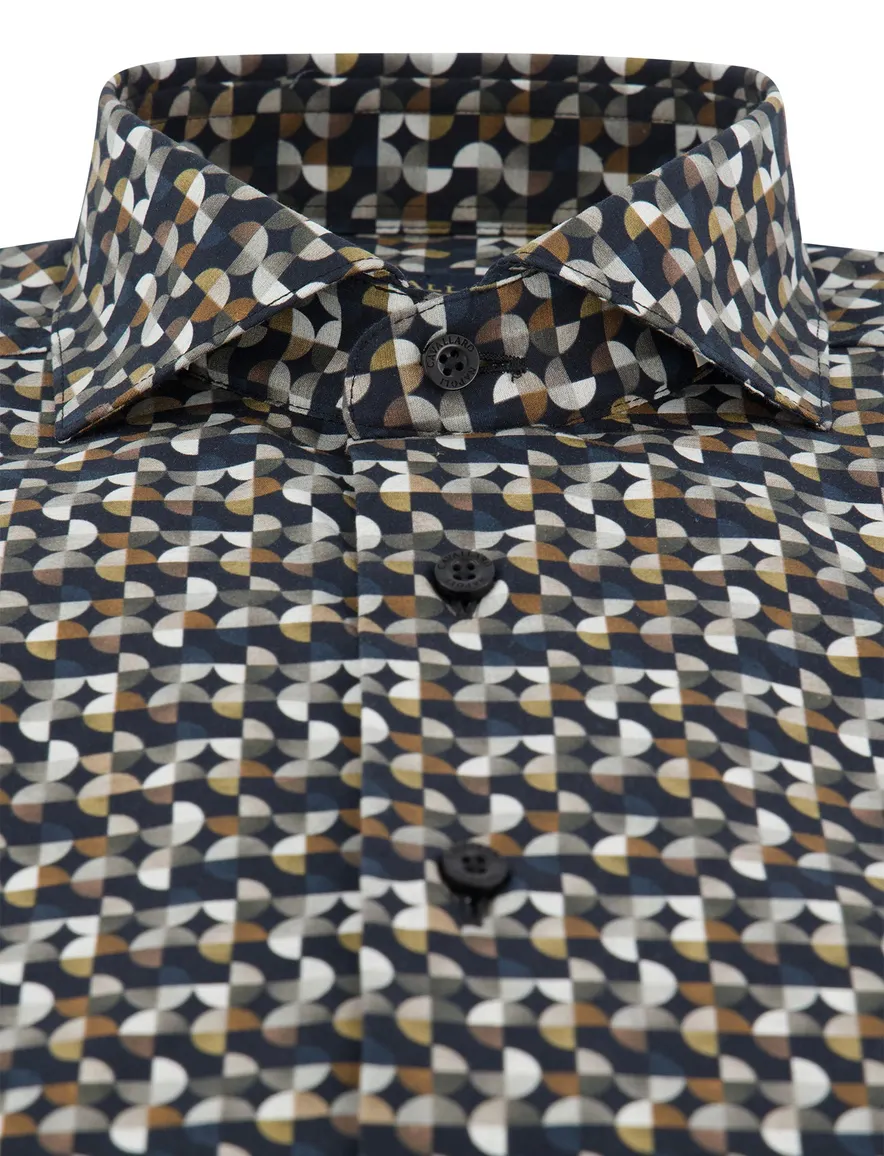 Cavallaro blauw overhemd geprint cut away slim fit
