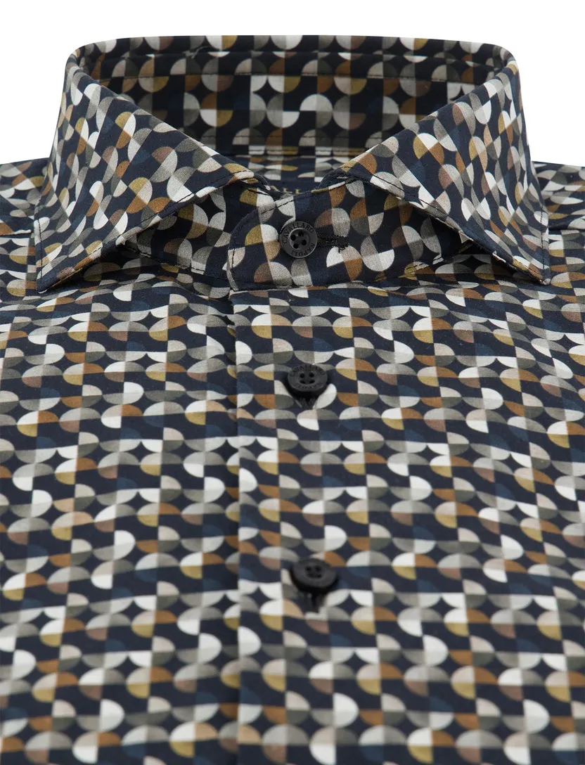 Cavallaro blauw overhemd geprint slim fit cut away