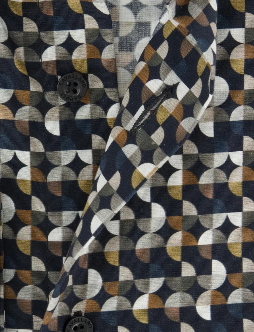 Cavallaro blauw overhemd geprint cut away slim fit