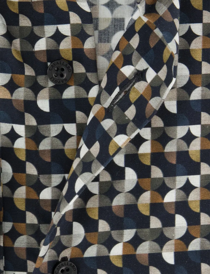 Cavallaro blauw overhemd geprint slim fit cut away