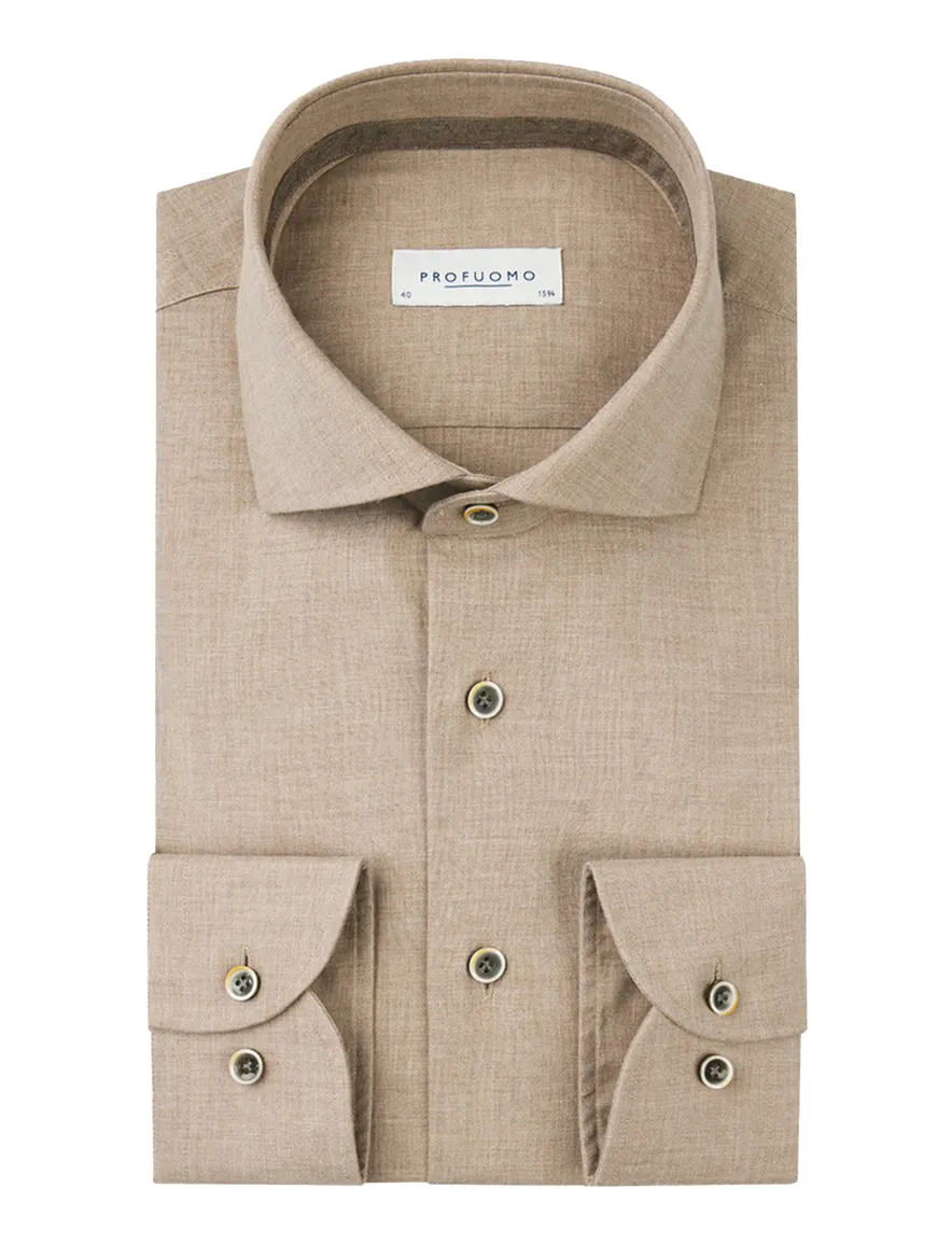 Profuomo flanel overhemd slim fit beige gemêleerd