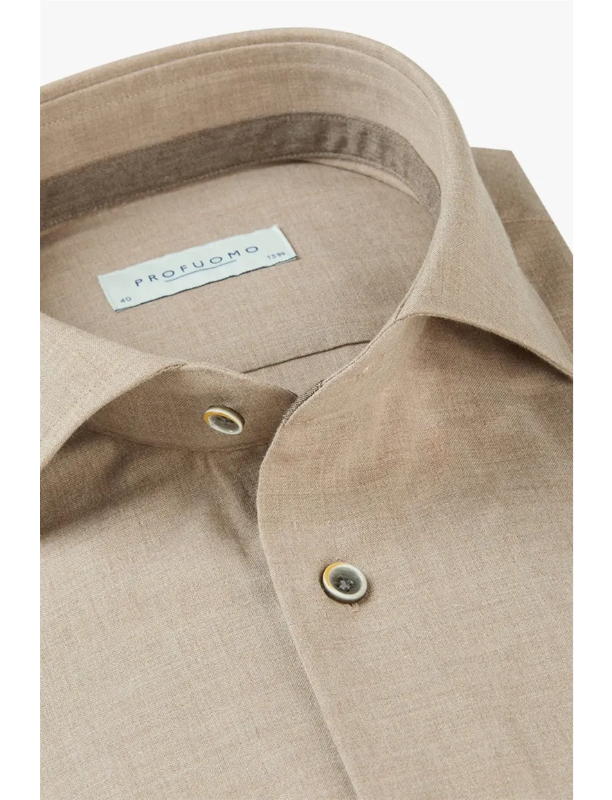Profuomo flanel overhemd slim fit beige gemêleerd