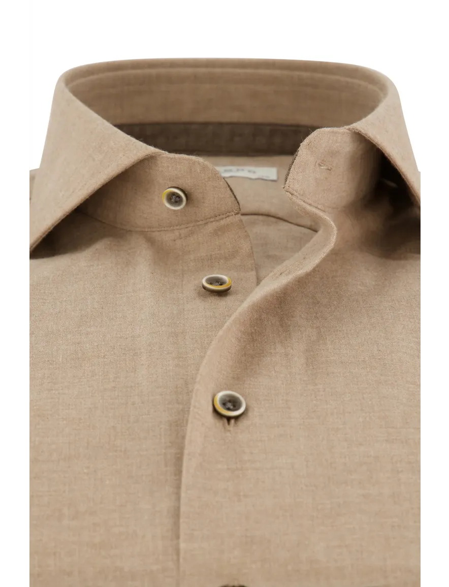 Profuomo flanel overhemd slim fit beige gemêleerd