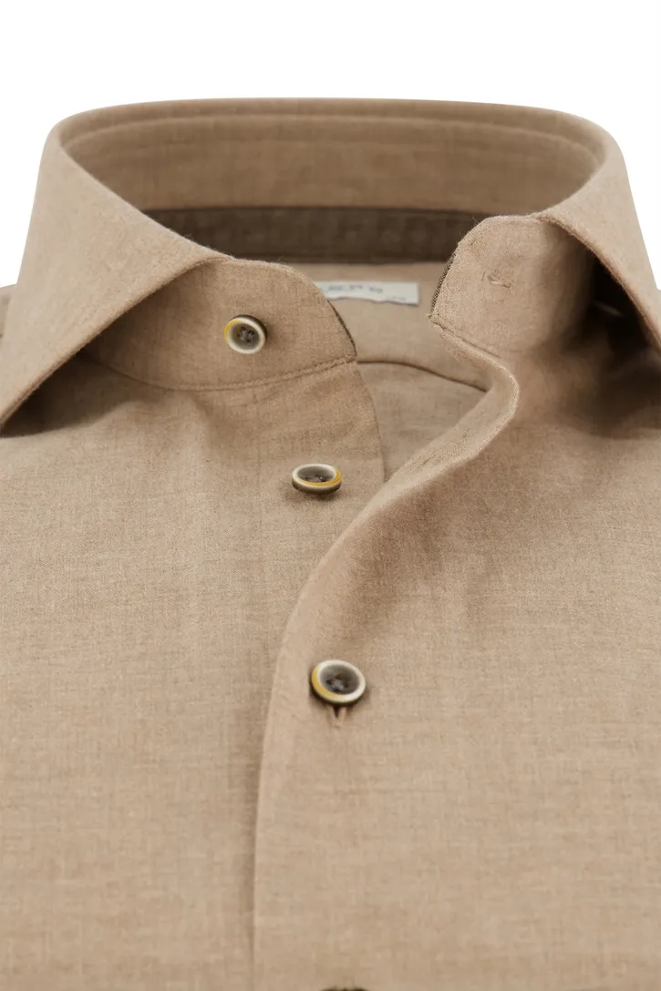 Profuomo overhemd beige gemêleerd flanel slim fit