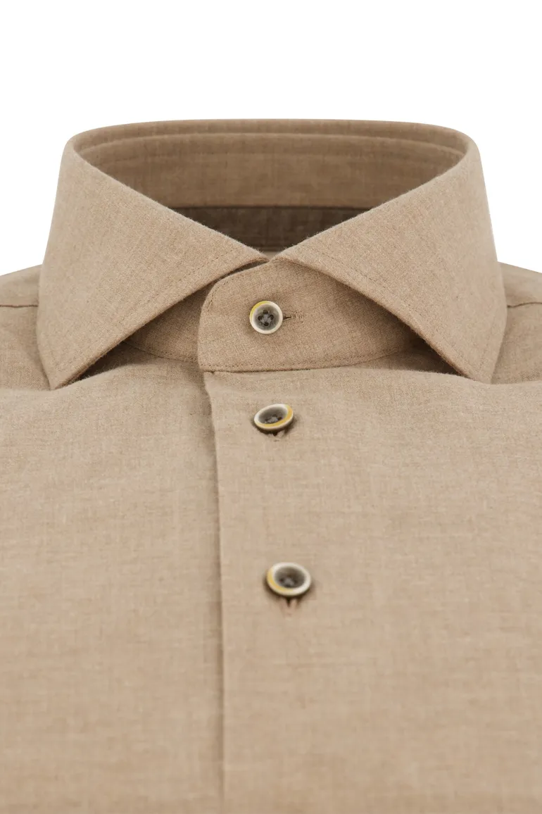 Flanel overhemd Profuomo beige gemêleerd slim fit