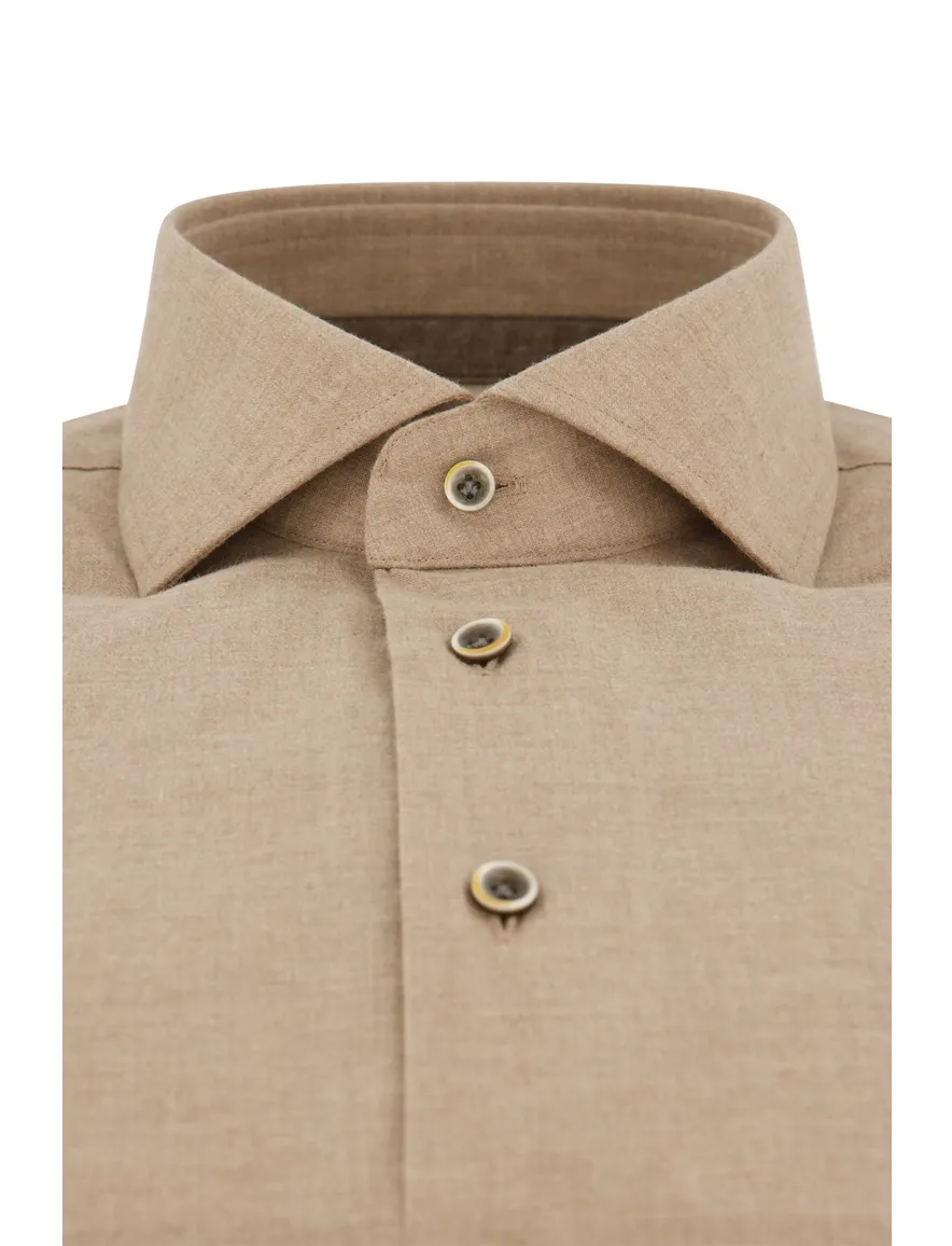 Profuomo flanel overhemd slim fit beige gemêleerd