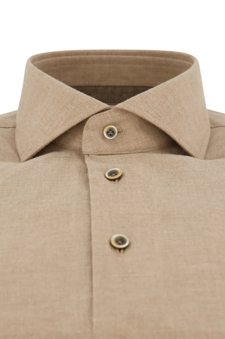 Profuomo overhemd beige gemêleerd flanel slim fit