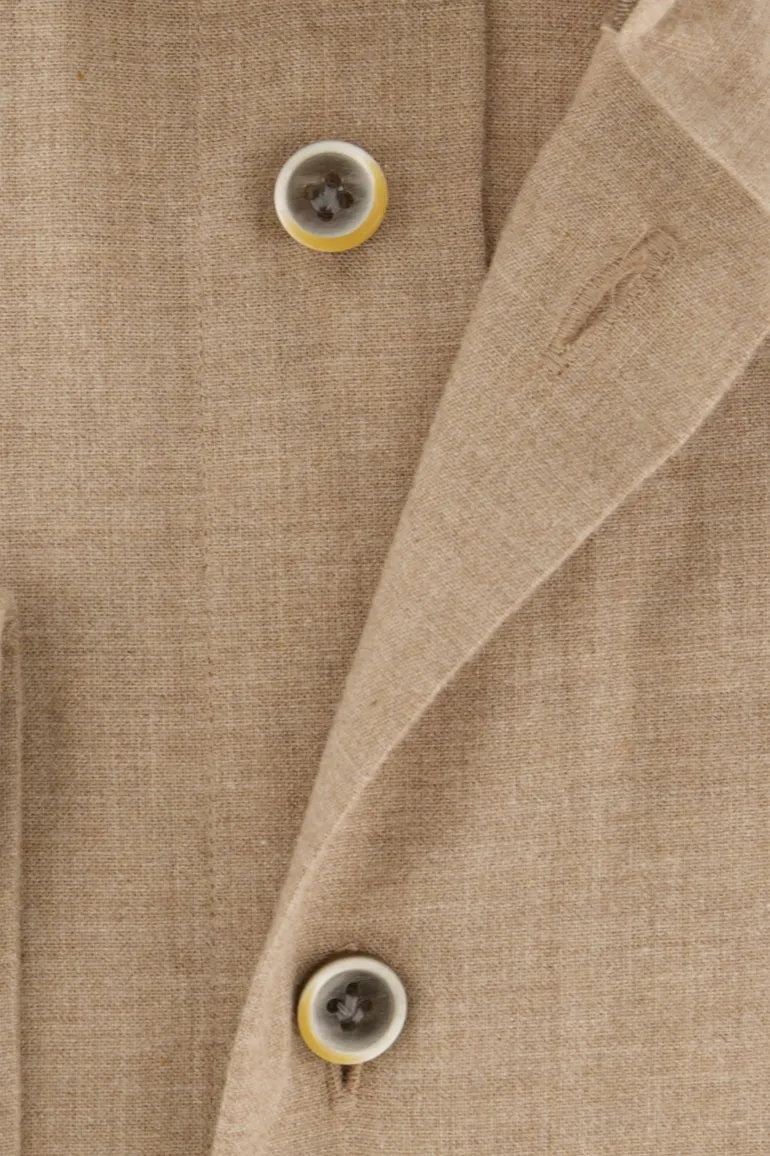 Flanel overhemd Profuomo beige gemêleerd slim fit