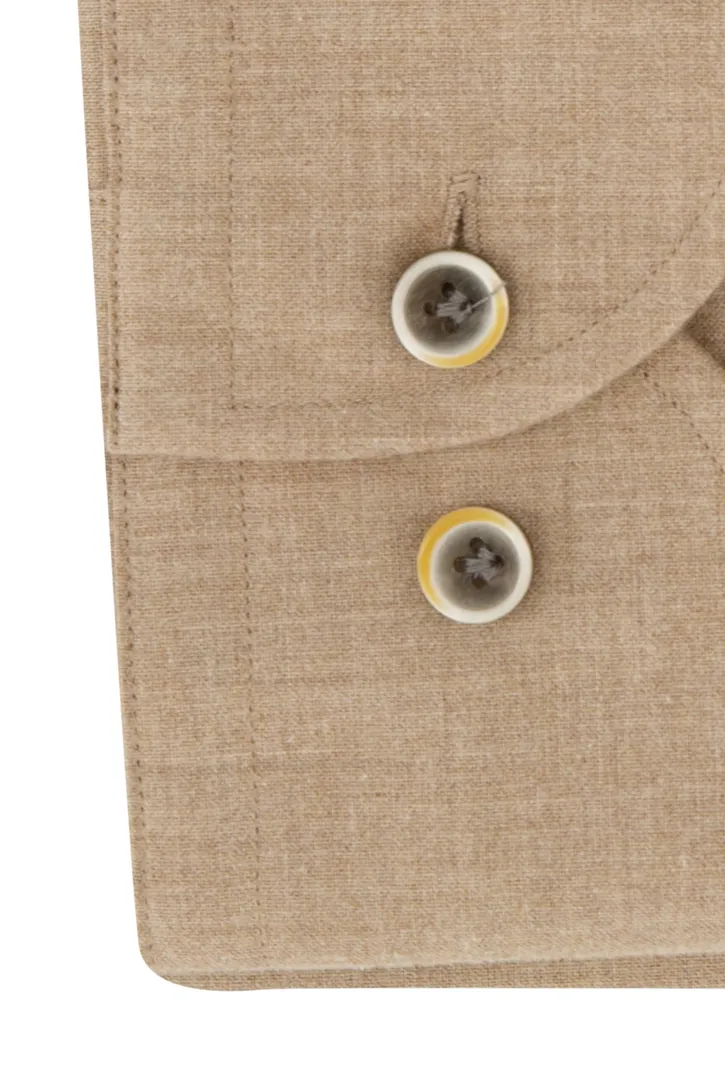 Profuomo overhemd beige gemêleerd flanel slim fit