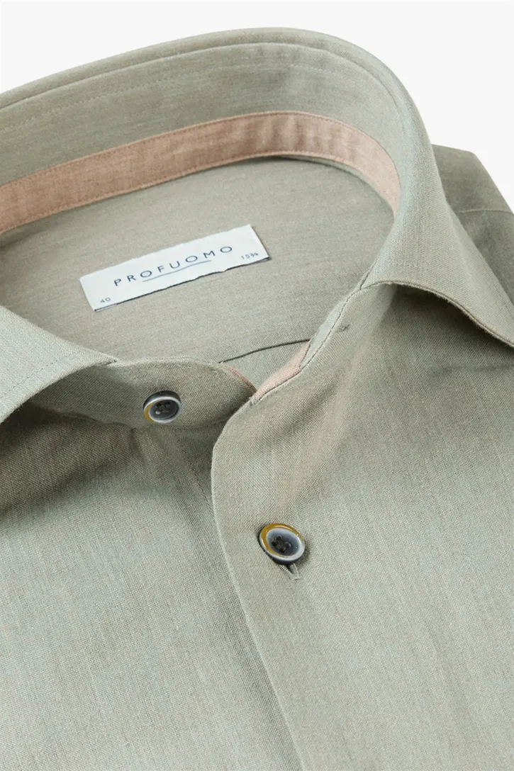 katoenen Profuomo overhemd groen effen slim fit