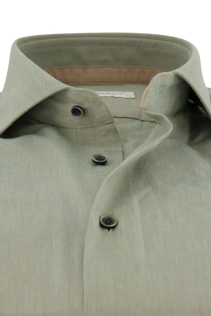 katoenen Profuomo overhemd groen effen slim fit