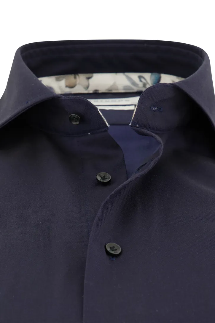 Katoenen Profuomo overhemd effen donkerblauw slim fit
