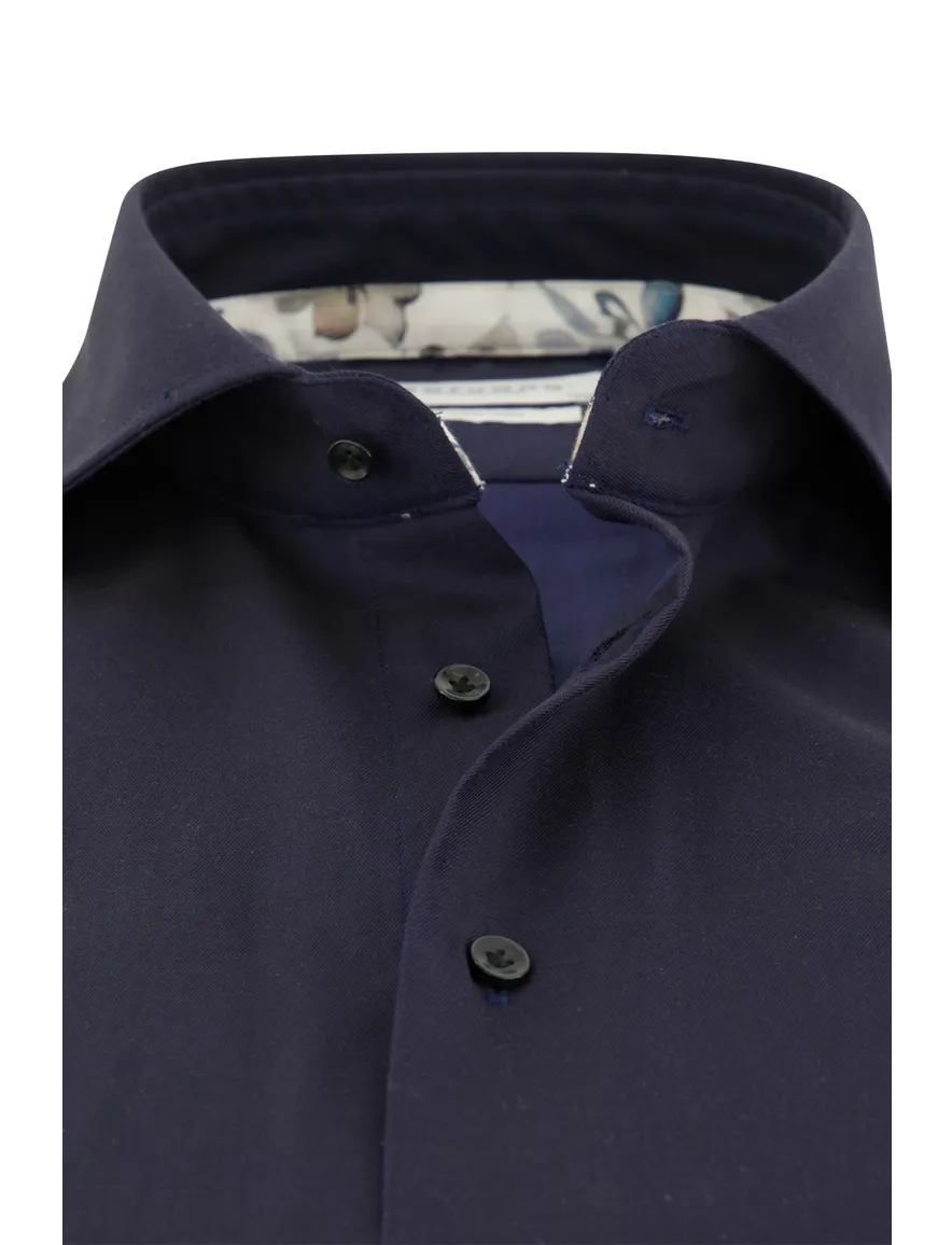Profuomo overhemd donkerblauw effen slim fit strijkvrij