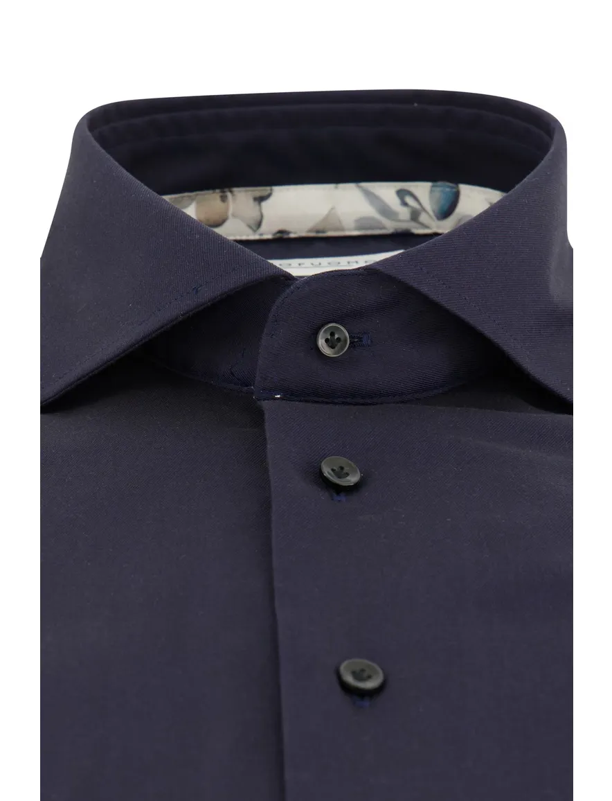 Profuomo overhemd donkerblauw effen slim fit strijkvrij