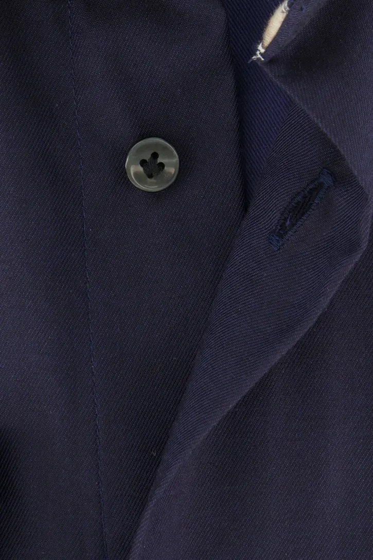 Katoenen Profuomo overhemd effen donkerblauw slim fit