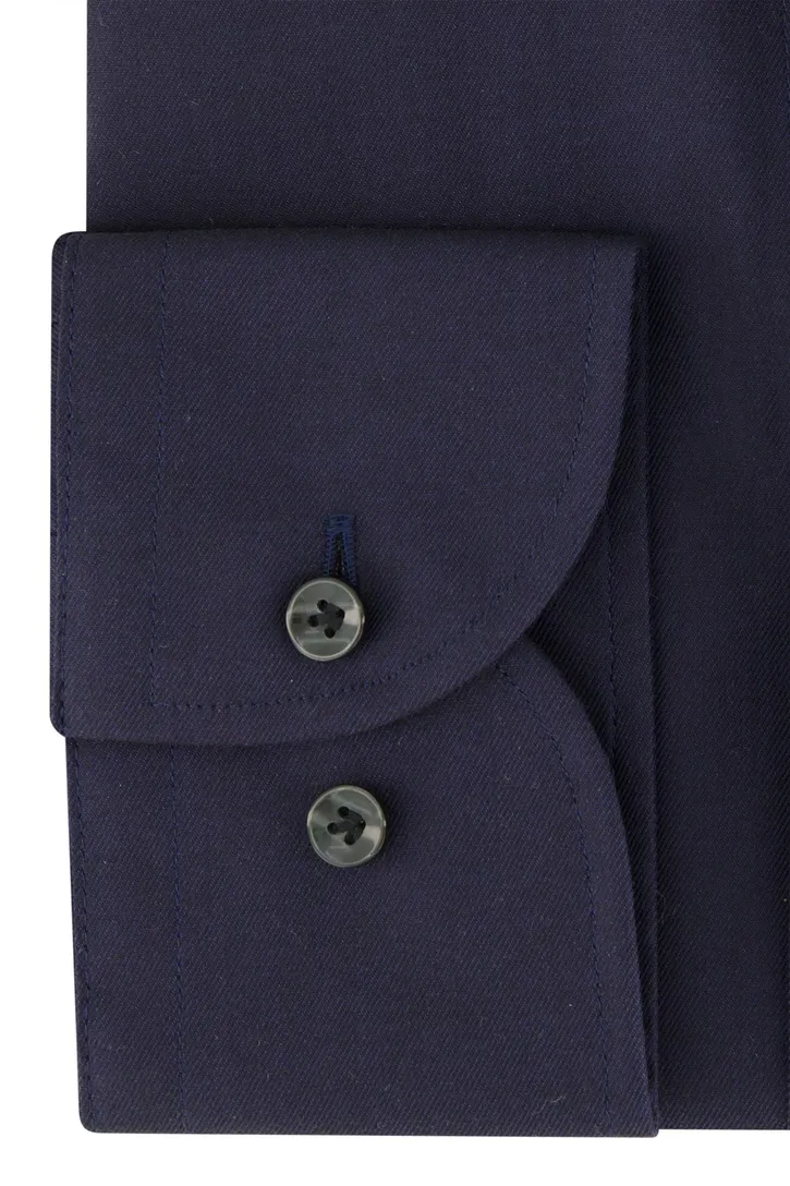 Katoenen Profuomo overhemd effen donkerblauw slim fit