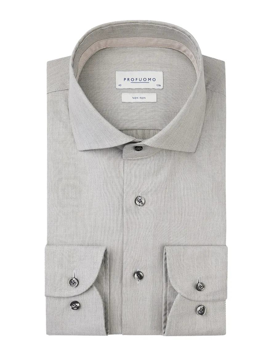 overhemd mouwlengte 7 Profuomo groen effen katoen, stretch slim fit