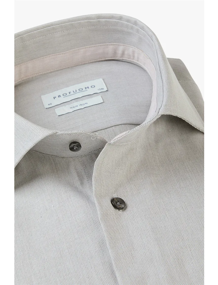 overhemd mouwlengte 7 Profuomo groen effen katoen, stretch slim fit