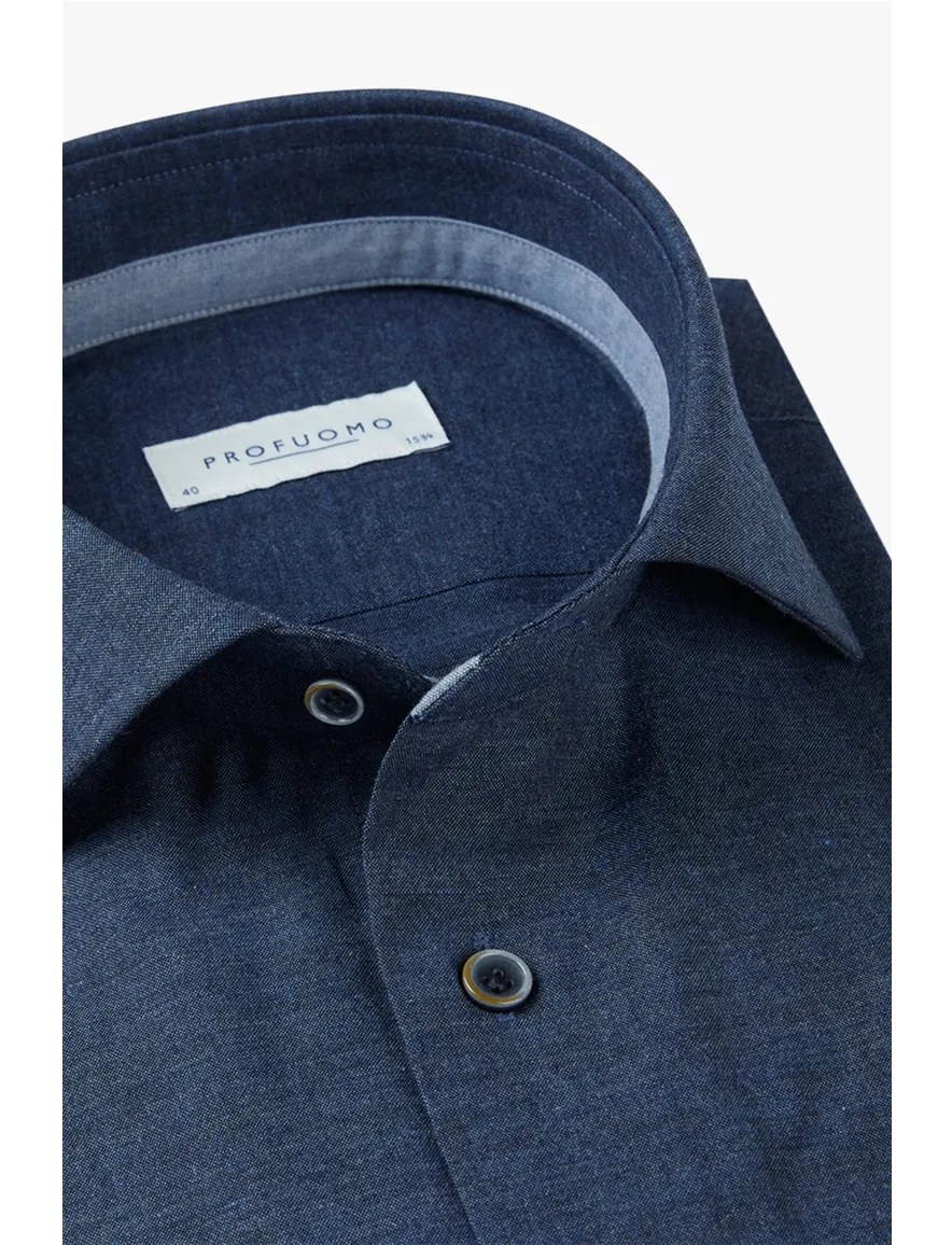 Profuomo overhemd slim fit blauw gemêleerd
