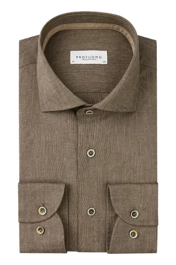 Profuomo Profuomo overhemd slim fit bruin gemêleerd katoen