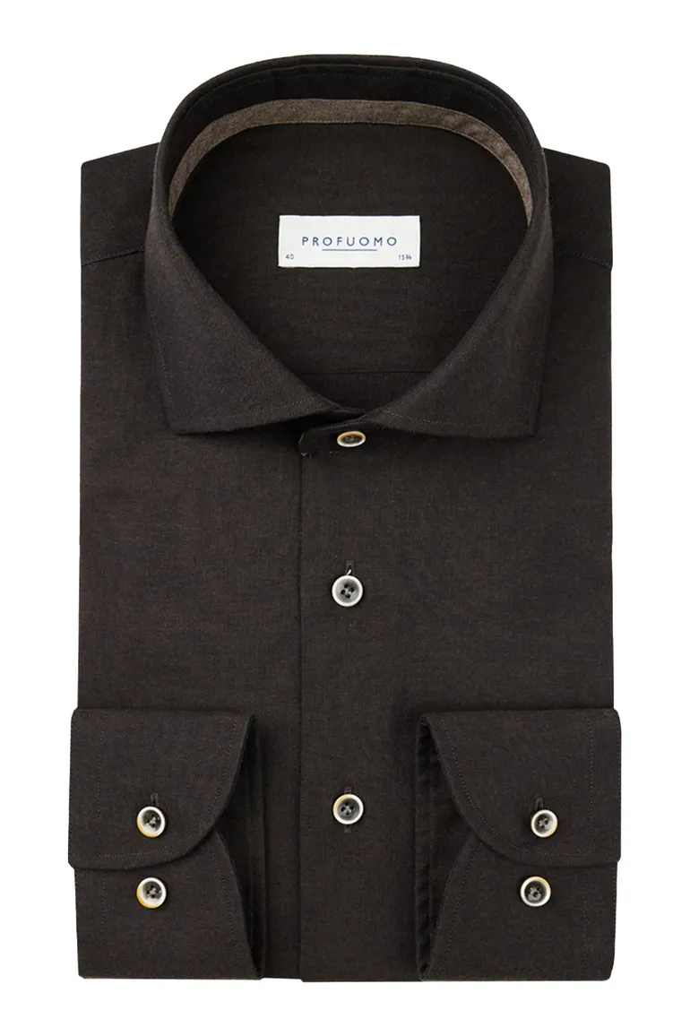 Profuomo overhemd slim fit effen bruin katoen