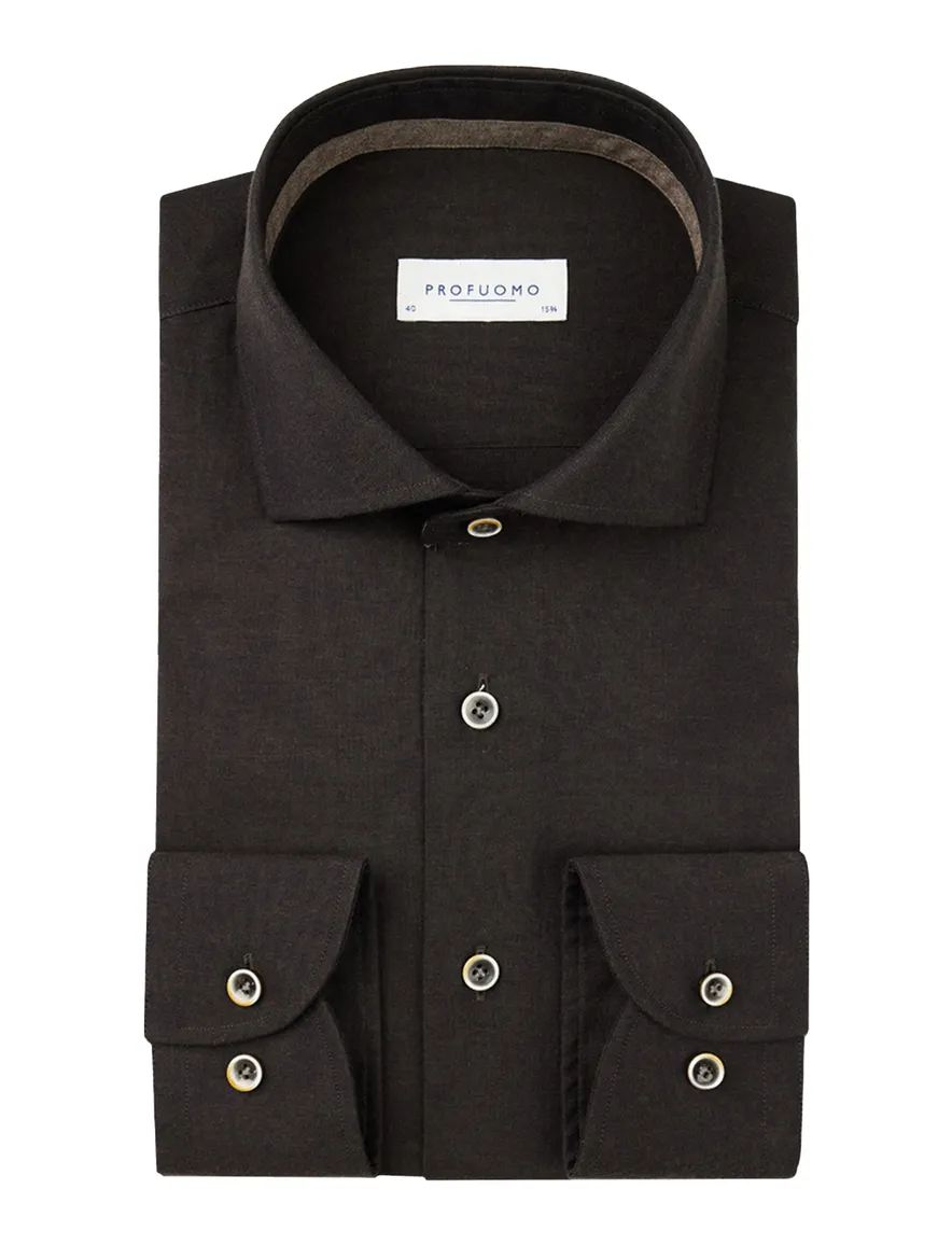 Profuomo overhemd slim fit effen bruin katoen