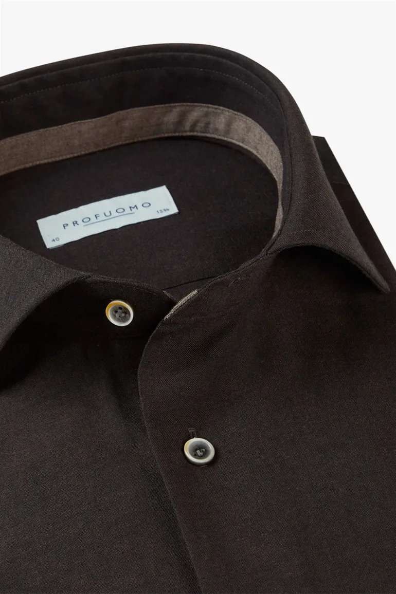 Profuomo overhemd slim fit effen bruin katoen
