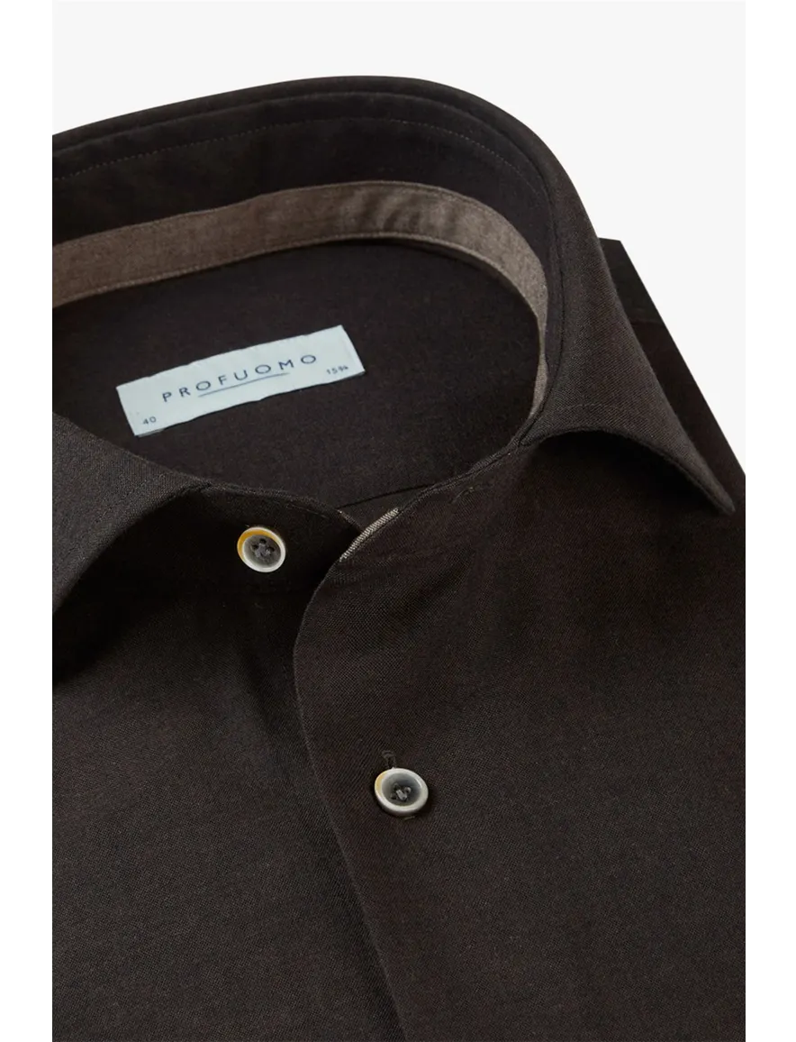 Profuomo overhemd slim fit effen bruin katoen