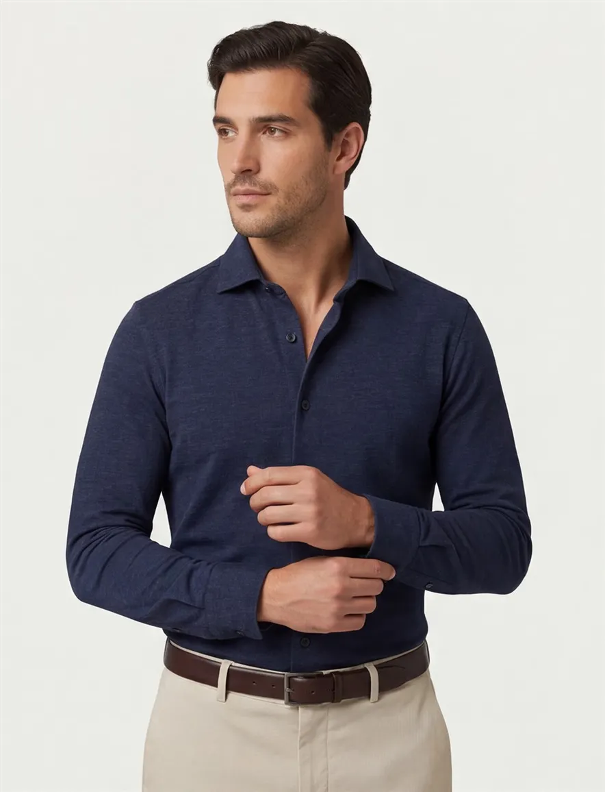 Profuomo overhemd slim fit donkerblauw gemêleerd
