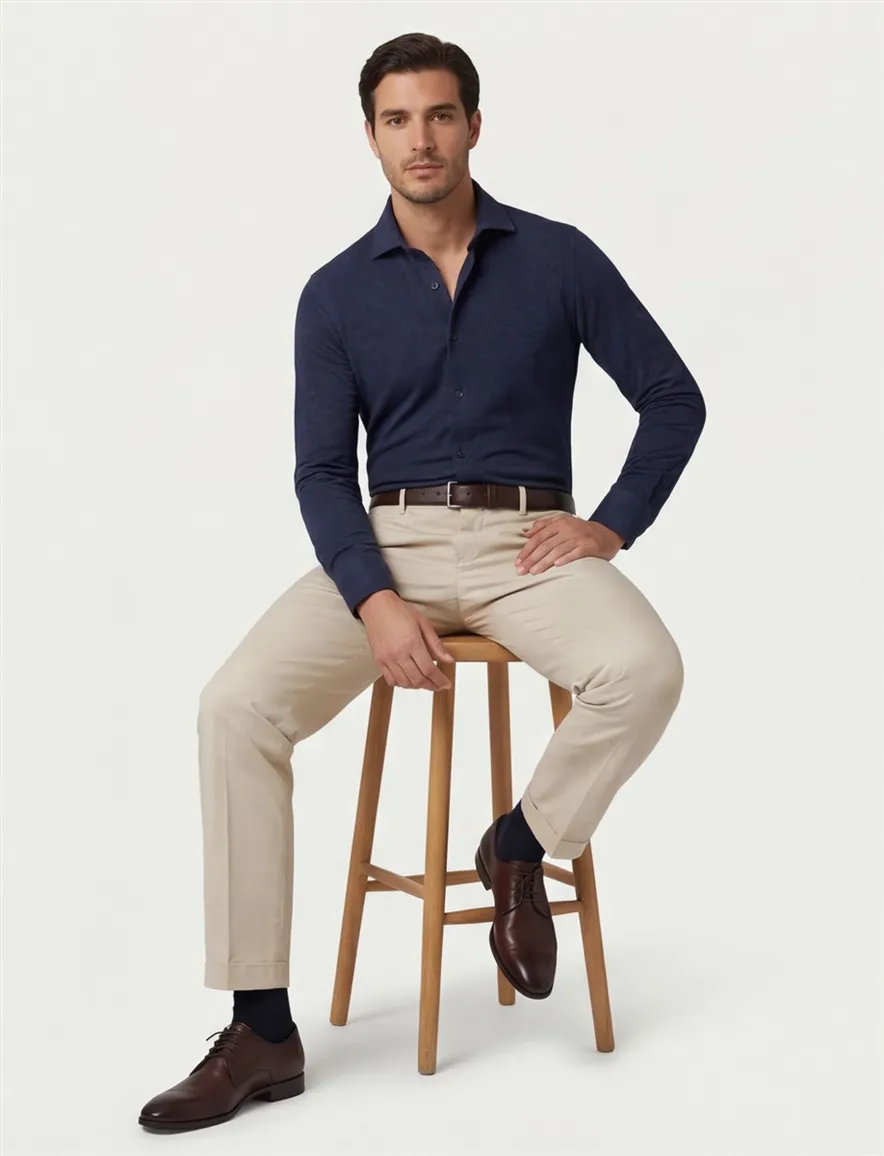 Profuomo overhemd slim fit donkerblauw gemêleerd
