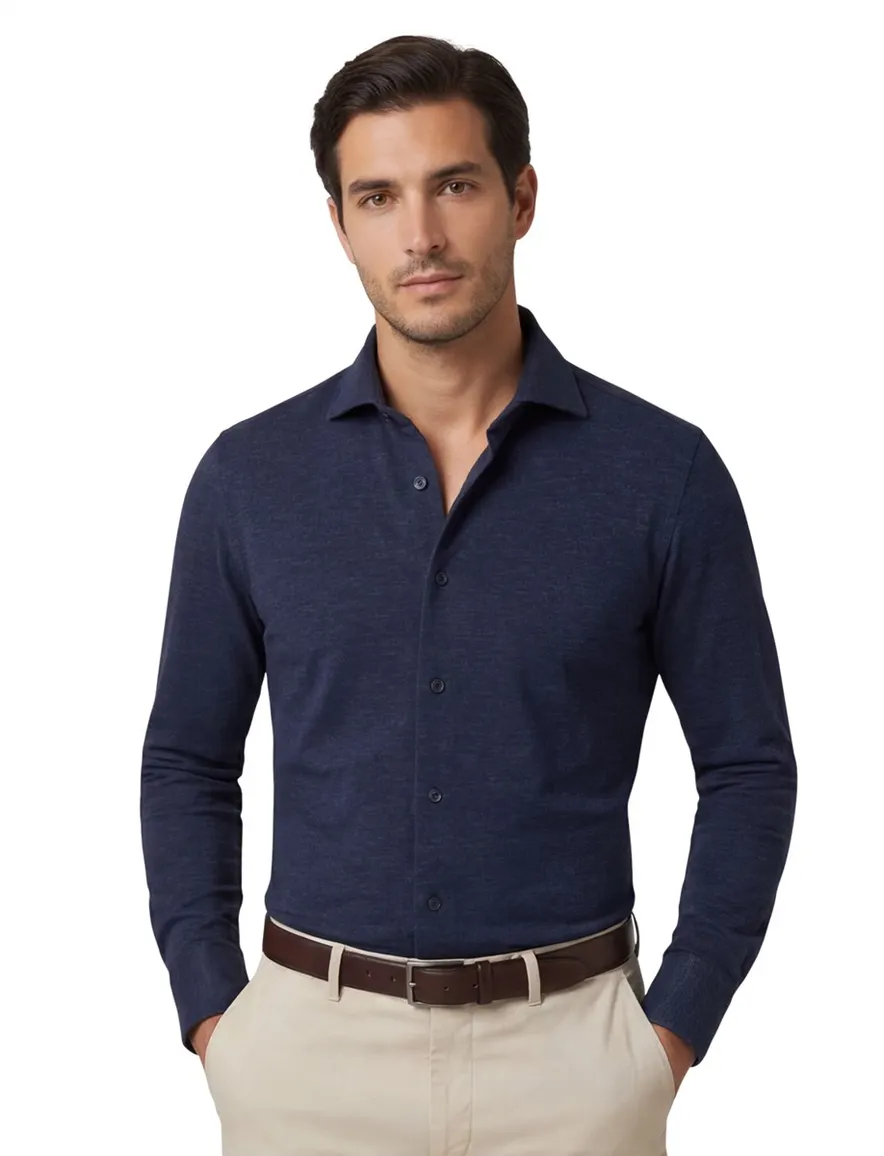 Profuomo overhemd slim fit donkerblauw gemêleerd