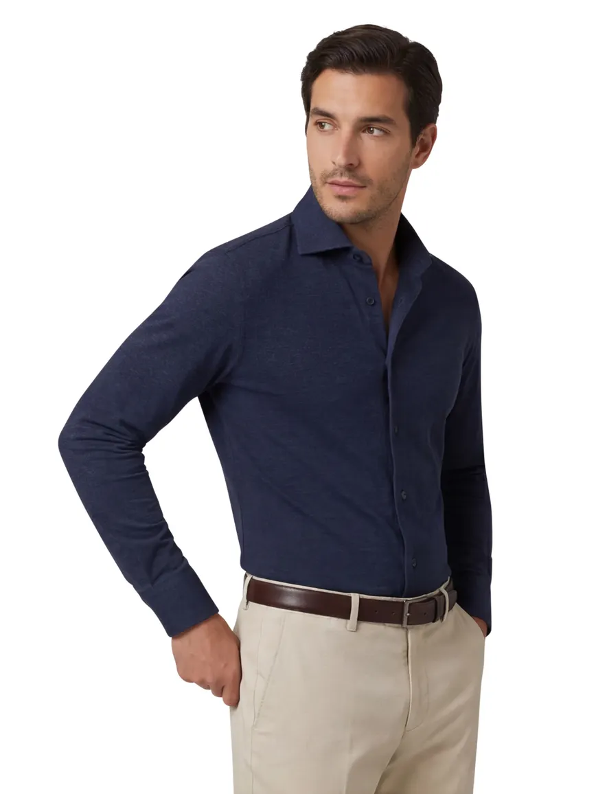 Profuomo overhemd slim fit donkerblauw gemêleerd