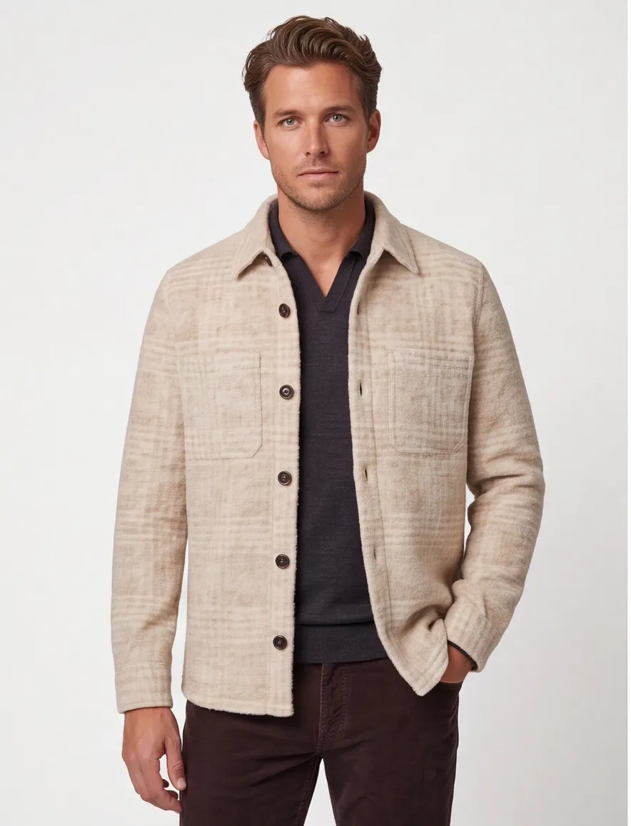 Profuomo overshirt geruit sand wol
